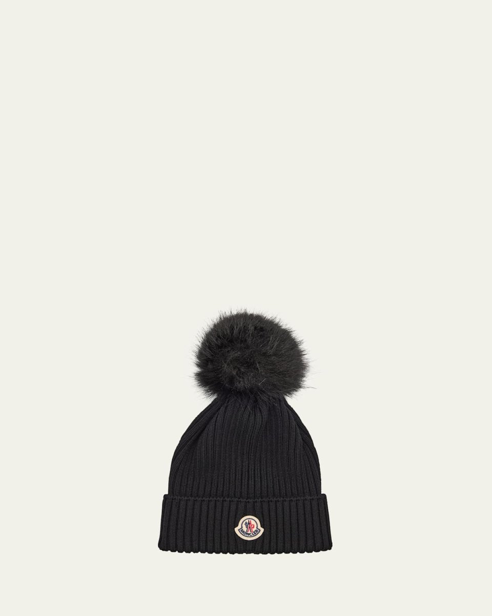 Girl's Ribbed Logo-Patch Wool Beanie